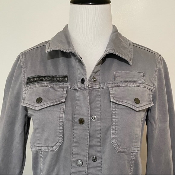 WHBM Military Jacket Gunmetal Ballchain Accents in Washed Gray XXS - Picture 10 of 11